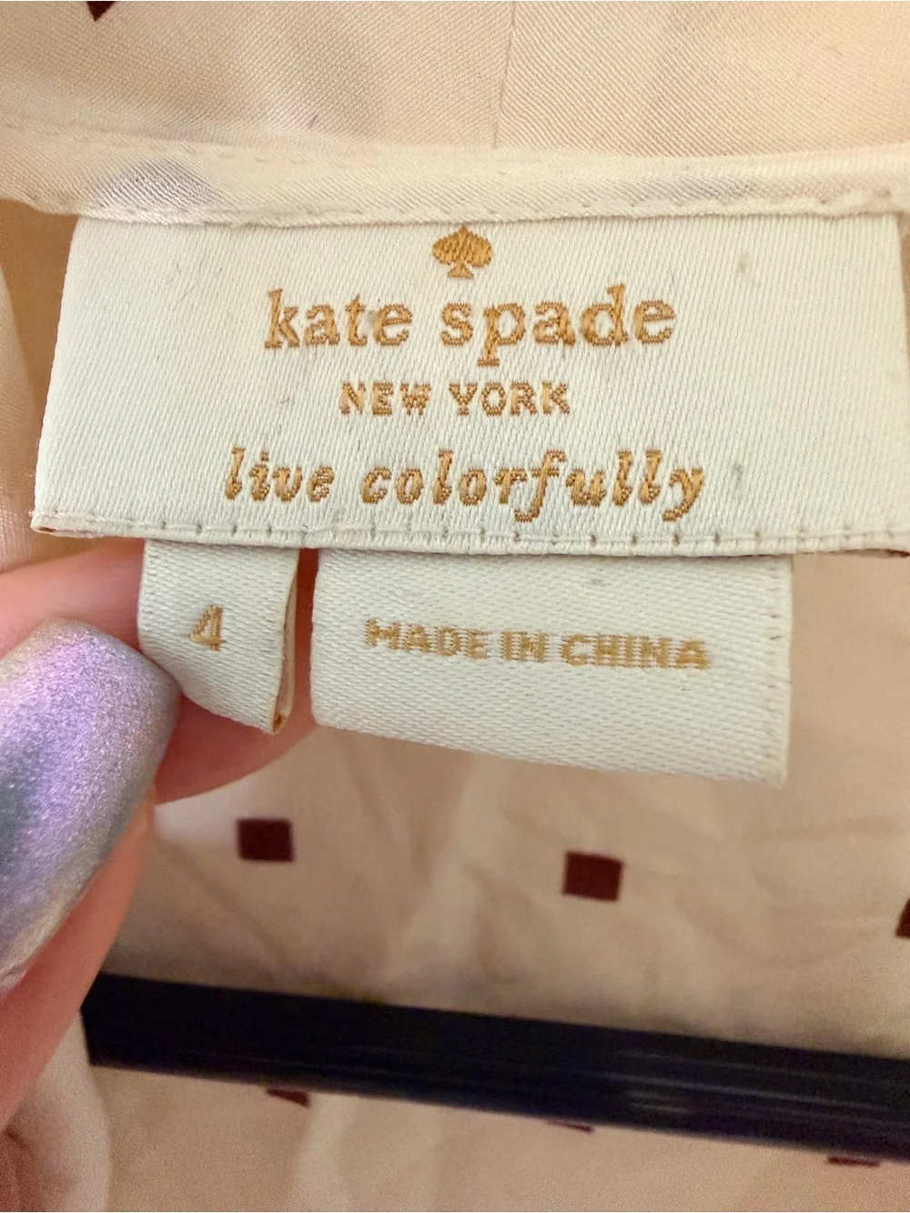 kate spade Silk Cream Tie-Neck Blouse with Burgundy Square Print